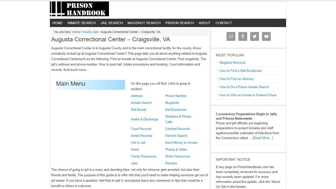 Augusta Correctional Center – Craigsville, VA - Prison Handbook